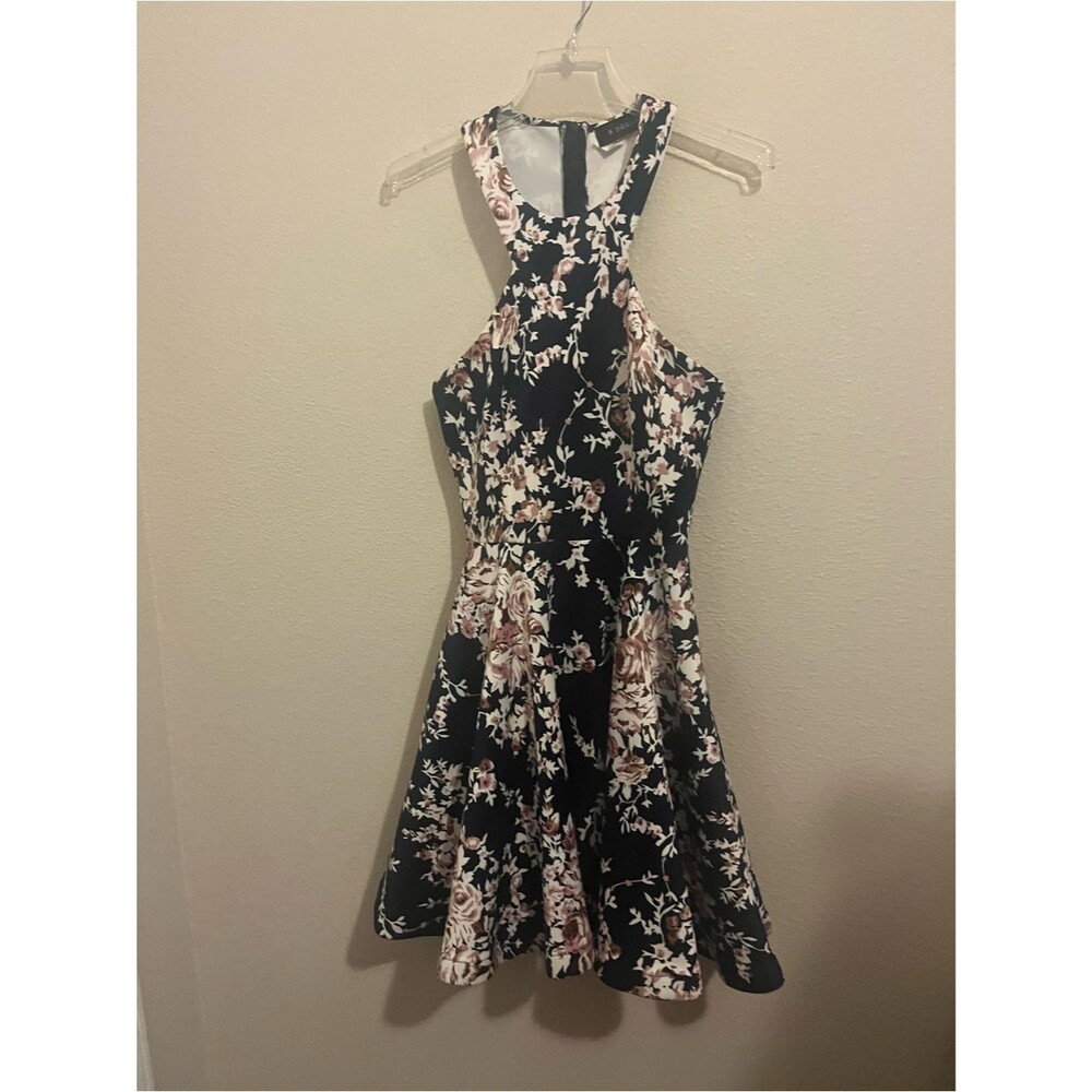B Darlin Black Dress with Blush Floral Print